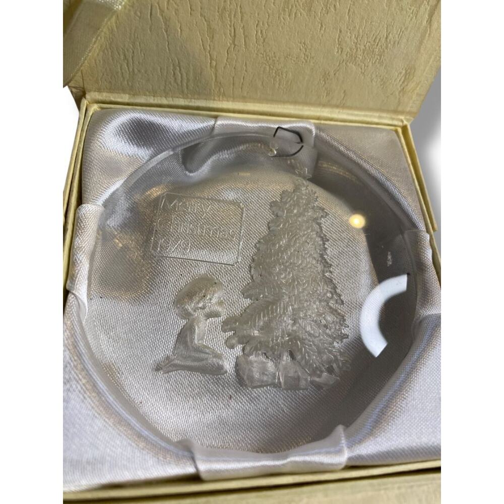 1979 Acrylic Clear Ornament Merry Christmas Tree Child 3.25"